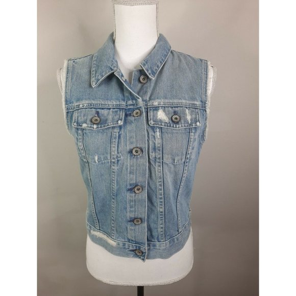 BIG STAR Distressed Raw Hem Blue Jean Denim Vest M - Picture 4 of 9